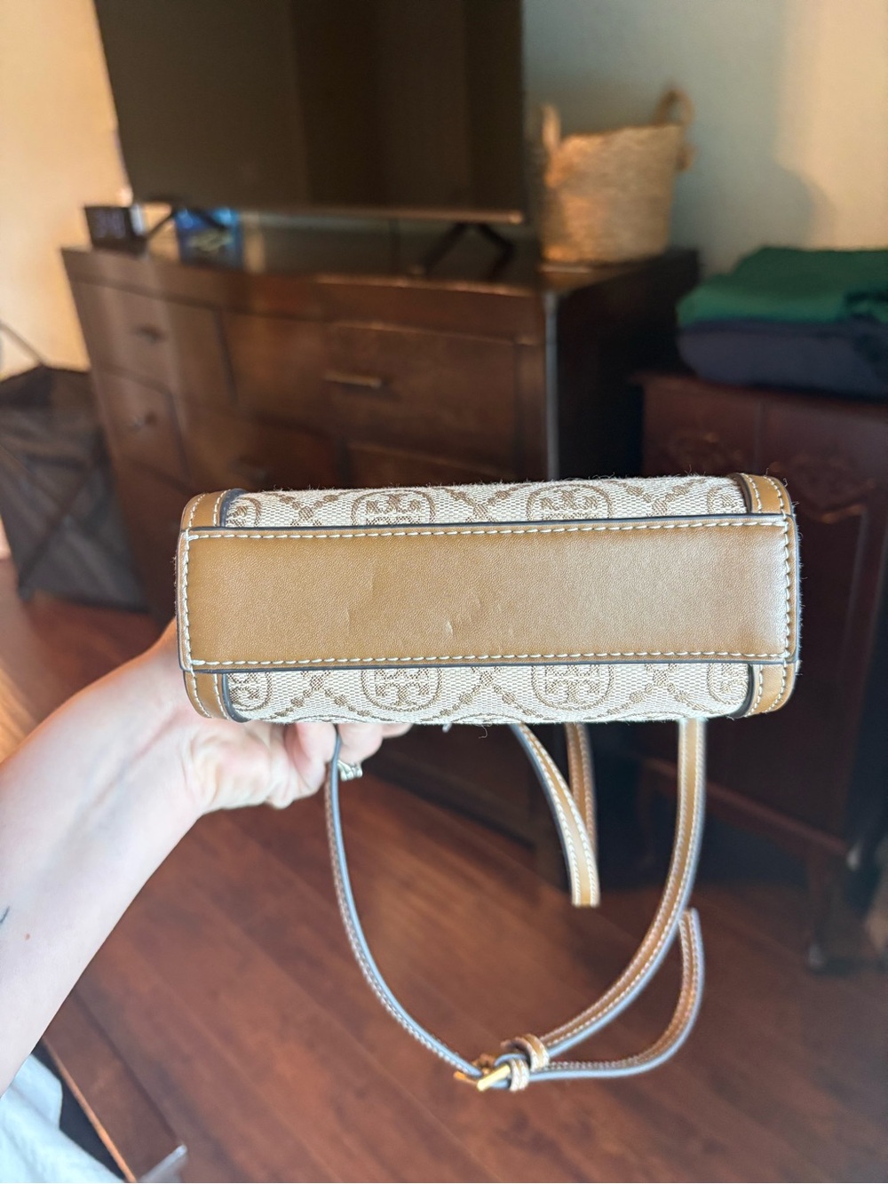 Tory Burch Beige and Brown Mini Logo Jacquard Tote - Picture 2 of 8